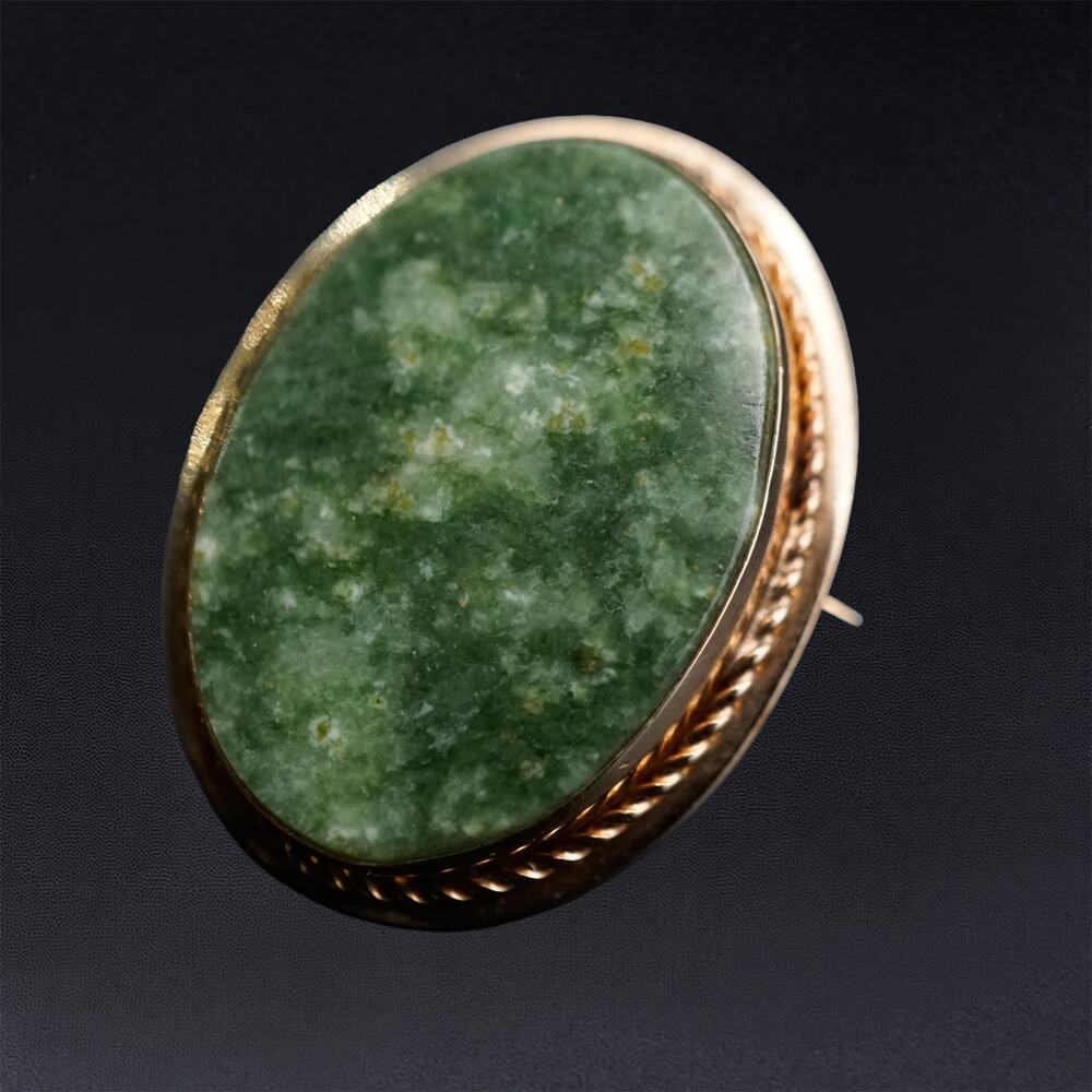 Van Dell‎ 1/20 12K Gold Filled Green Cabochon Stone Brooch Pendant Oval Brooch